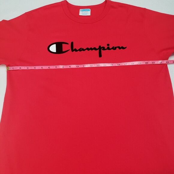 Champion Shirt Mens Extra Large Short Sleeve Pullover Cotton Red Crew Neck Long - Picture 4 of 14